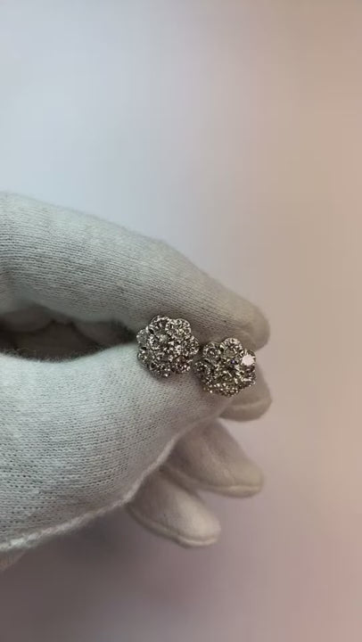 1.7 Ct Round Stud Natural Earth Mined Diamond Halo Earring 14K White Gold