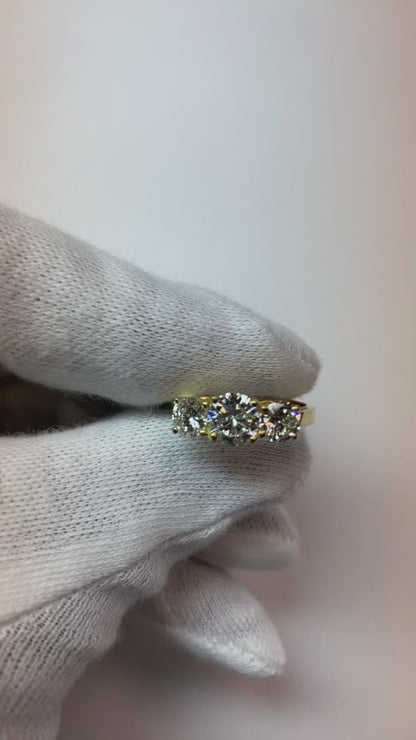 2 Carats Three Stone Engagement Natural Earth Mined Diamond Ring 4 Prong Set White Gold 14K