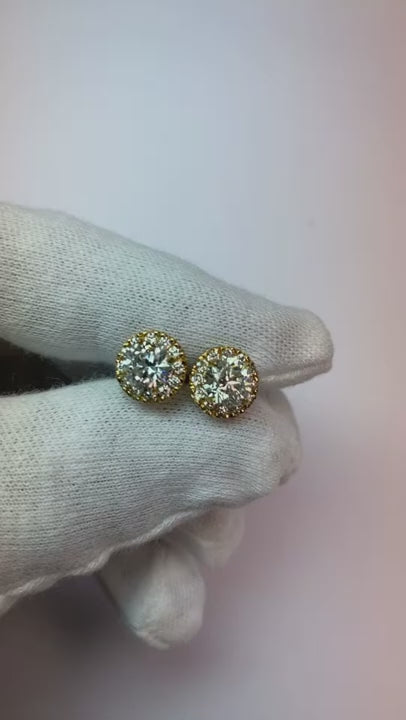 2.70 Carats Round Cut Real Natural Earth Mined Diamond Stud Halo Earring White Gold 14K