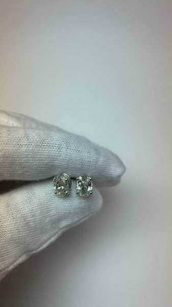 Oval Cut Mined Diamond Studs Earring 2 Carats G Si1 White Gold