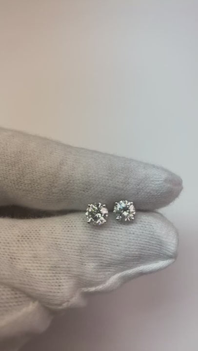 Stud Women Earring White Gold 14K Prong Set Round Genuine Natural Earth Mined Diamond 1.90 Ct.