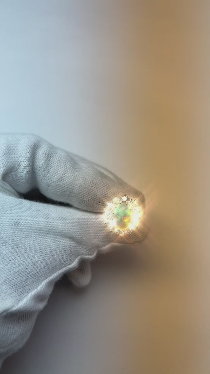 Opal And Natural Earth Mined Diamonds 6.75 Carats Anniversary Ring Gold 14K New
