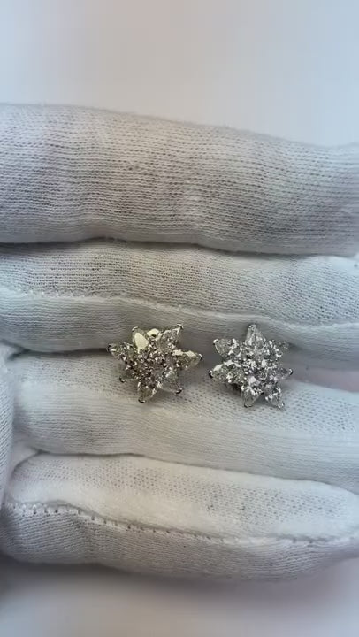 4 Carats Pear Shape Round Natural Earth Mined Diamond Cluster Earrings Gold