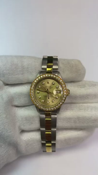 Ladies Datejust Rolex Watch Champagne Diamond Dial Ss & Gold