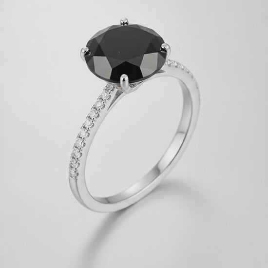 2 Carat Round Black Diamond Solitaire Ring Natural 14K White Gold