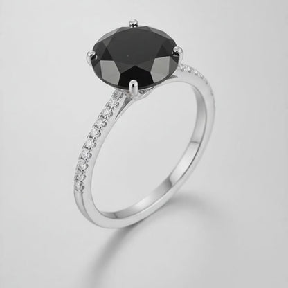 2 Carat Round Black Diamond Solitaire Ring Natural 14K White Gold