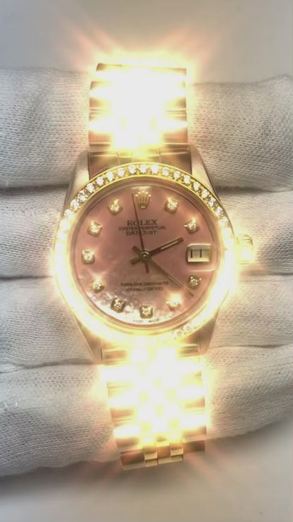 Rolex Datejust Pink Mother Of Pearl Diamond Dial 31 mm Two Tone Watch
