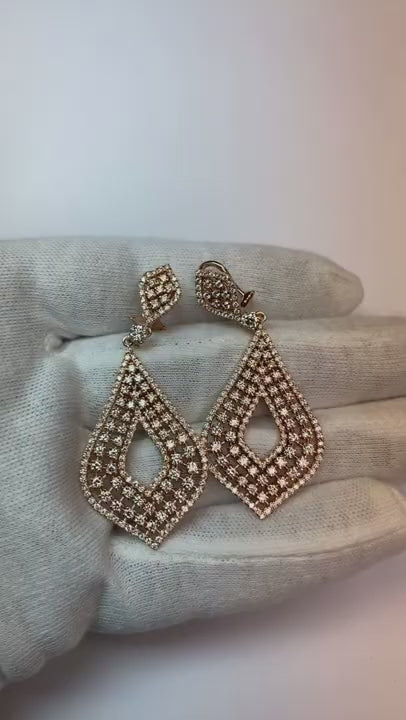 White Gold 14K Women Chandelier Earring Round Natural Earth Mined Diamonds 5 Carats