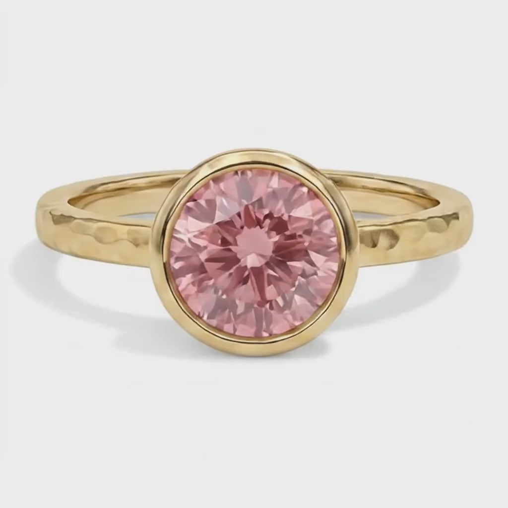 Round Padparadscha Bezel Solitaire Ring Natural 14K Yellow Gold