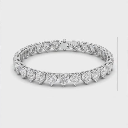 Heart Diamond Tennis Bracelet 7 Carat Lab Grown Prong 14K White Gold 7 Inch