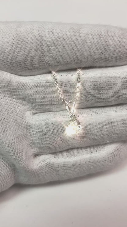 Solitaire Pear Real Natural Earth Mined Diamond Lady Necklace Pendant 1.0 Carat White Gold 14K