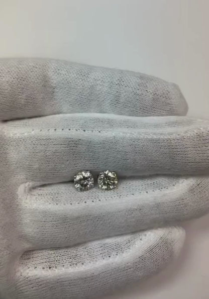 Round Old Mine Cut Solitaire Genuine Diamond Stud Earrings 2 Carats