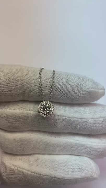 Natural Earth Mined Diamond Ladies Halo Pendant Necklace 1.45 Carats 14K White Gold New