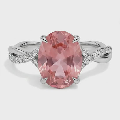 Oval Padparadscha Bypass Ring Natural 14K White Gold
