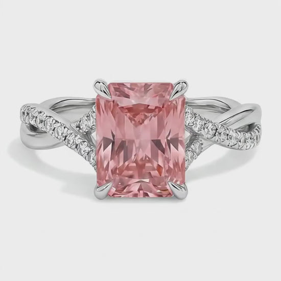 Emerald Padparadscha Bypass Ring Natural 14K White Gold