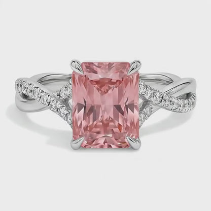 Emerald Padparadscha Bypass Ring Natural 14K White Gold