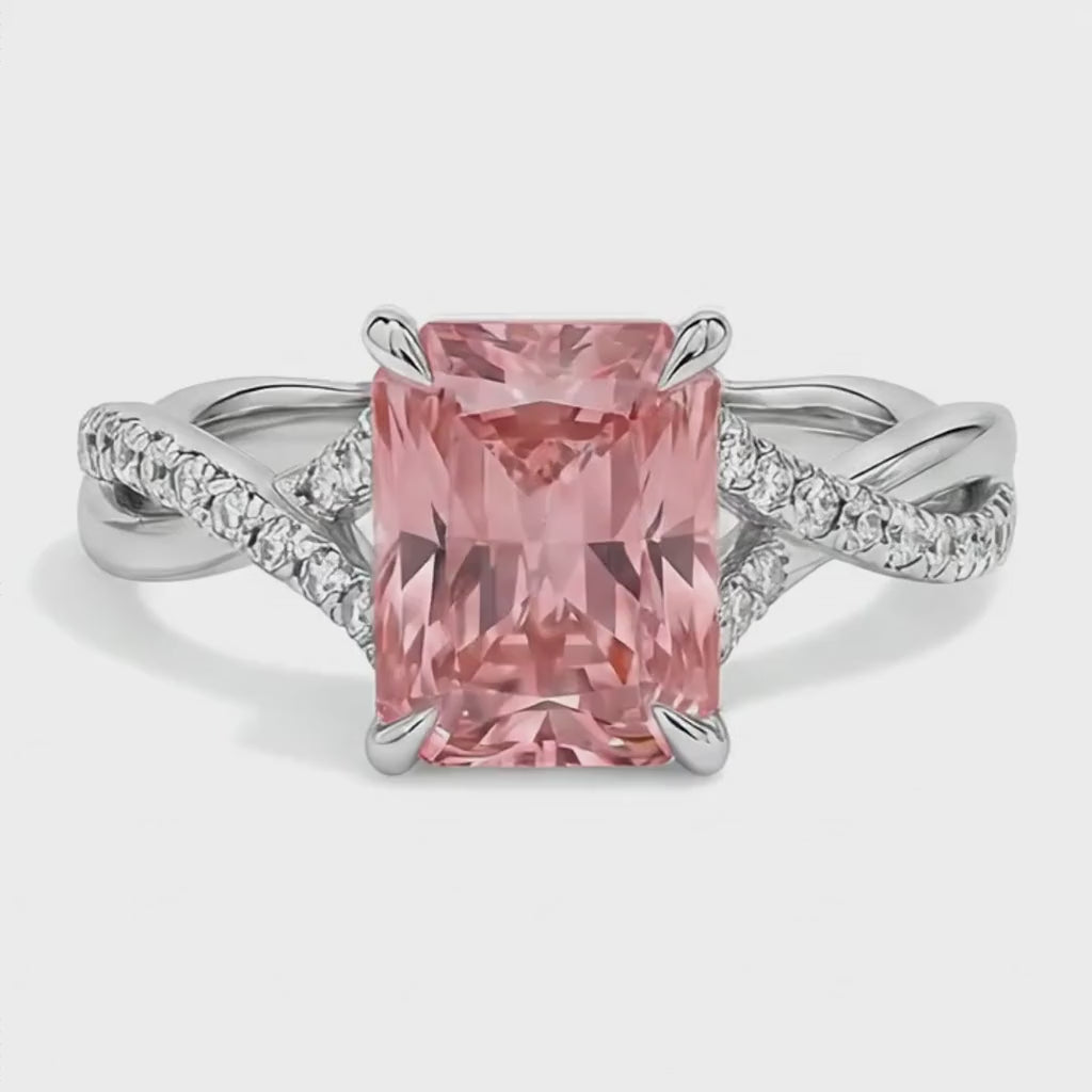 Emerald Padparadscha Bypass Ring Natural 14K White Gold