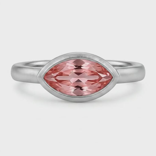 Marquise Lab Grown Padparadscha Bezel Solitaire Ring 14K White Gold