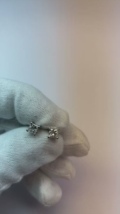 1 Carat Prong Set Princess Cut Natural Earth Mined Diamond Stud Earring 14K White Gold