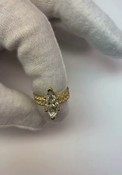 Natural Diamond Marquise Pave Ring And Band Set