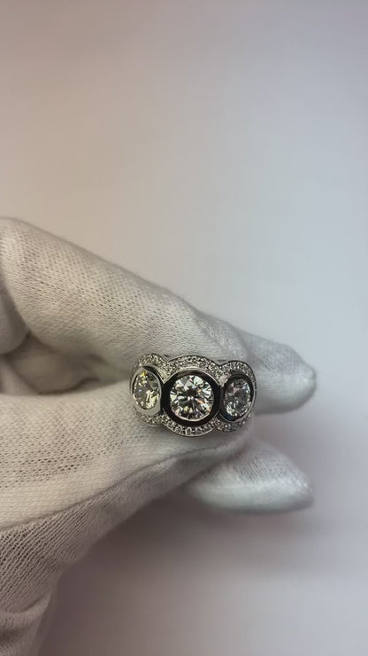 Genuine Natural Earth Mined Diamond Old Miner Anniversary Ring 3 Carats Bezel Set Ladies Gold Jewelry