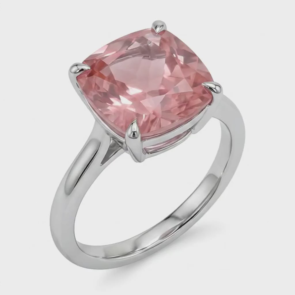 Cushion Padparadscha Solitaire Ring Natural 14K White Gold