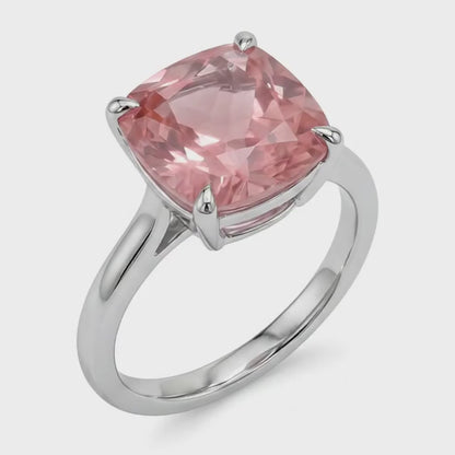 Cushion Padparadscha Solitaire Ring Natural 14K White Gold