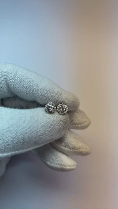1.35 Ct Round Halo Natural Earth Mined Diamond Stud Earring Lady Jewelry