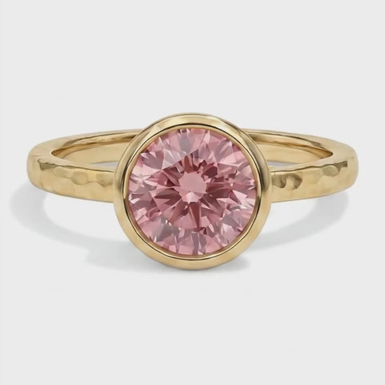 Round Padparadscha Bezel Solitaire Ring Natural 14K Yellow Gold