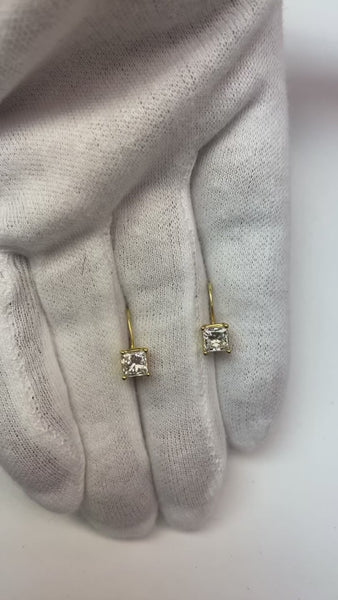 2 Carats D Vvs1 Princess Cut Diamond Earrings Leverback Eurowire 14K White Gold