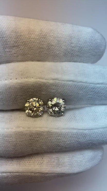 Round Brilliant Cut 6 Carats Natural Earth Mined Diamonds Studs Earrings Gold White