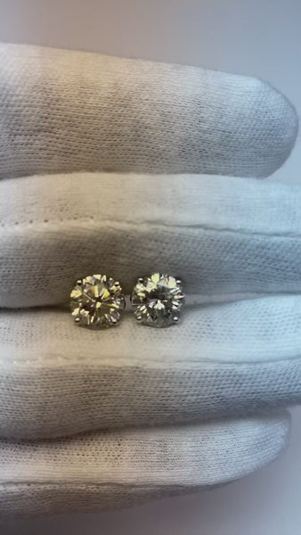 Round Brilliant Cut 6 Carats Mined Diamonds Studs Earrings Gold White