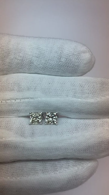 Princess Cut 2 Carats Natural Earth Mined Diamonds Women Studs Earring White Gold 14K