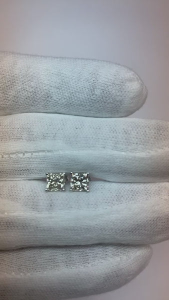 Princess Cut 2 Carats Diamonds Women Studs Earring White Gold 14K