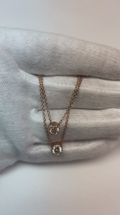 1.75 Carat Pink Gold Rose Gold Double Necklace Natural Diamond Diamonds Yard