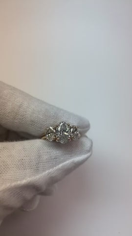 Engagement 3 Stone Oval Cut Natural Earth Mined Diamond Ring 3.50 Carat Yellow Gold