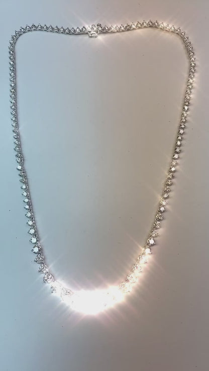 Three Prong Set Riviera Natural Diamond Diamond Tennis Necklace 15 Carats White Gold