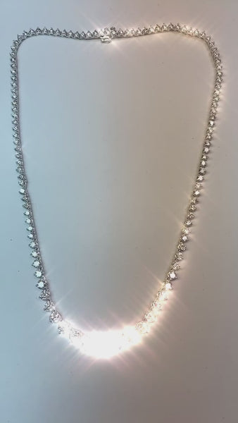 Three Prong Set Riviera Mined Diamond Tennis Necklace 15 Carats White Gold