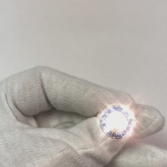 Halo Ring Old Cut Round Diamond & Baguette Sapphire Bezel Set