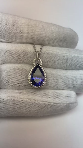 6.65 Ct. Pendant Necklace 14K Pear Tanzanite With Round Diamonds