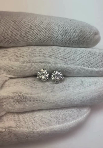 Three Prong Set Round Cut 3.50 Ct Natural Earth Mined Diamonds Studs Earring White Gold