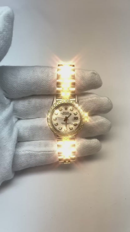 Natural Ladies Rolex Date-Just Watch Diamond White Dial Bezel