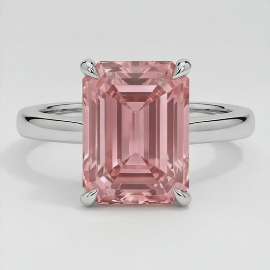 Emerald Cut Padparadscha Solitaire Ring Natural 14K White Gold