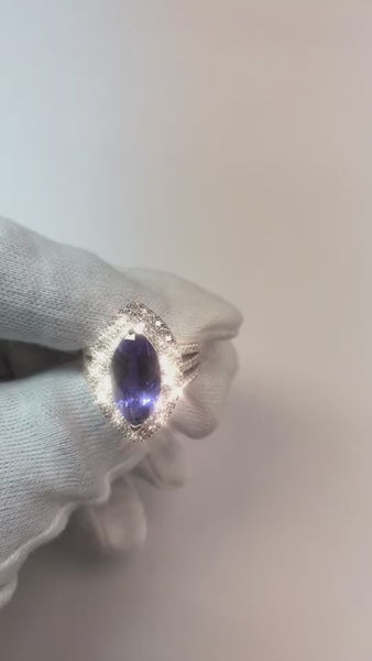 6 Ct Diamond With Marquise Cut Tanzanite Stone Ring White Gold 14K