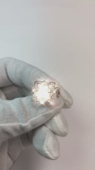 Real Natural Earth Mined Diamond Ring Lotus Flower 2.50 Carats 4 Prong Setting White Gold