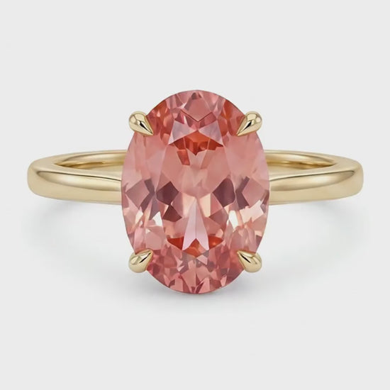 Oval Padparadscha Solitaire Ring Natural 14K Yellow Gold