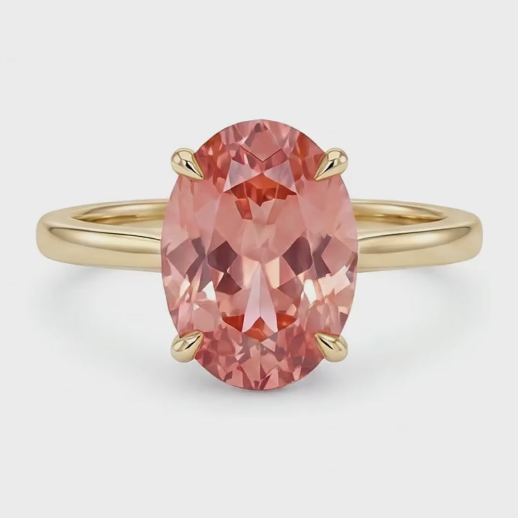 Oval Padparadscha Solitaire Ring Natural 14K Yellow Gold