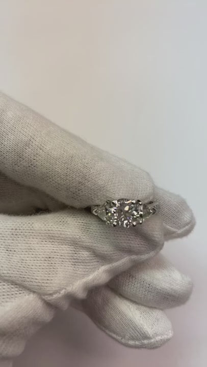 Antique Style 3 Stone Ring Old Mine Cut & Trillion Natural Earth Mined Diamond 2.25 Carats