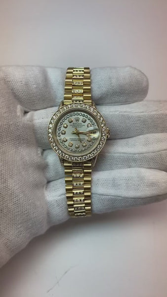 Rolex Datejust Iced Out Diamond Lady Watch Yellow Gold Bracelet