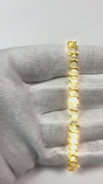 Real  S Style Yellow Gold Diamond Bracelet Prong Set 6.60 Carats New